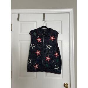 Vintage Santa and Snowman Stars Ugly Christmas Sweater Vest Holiday